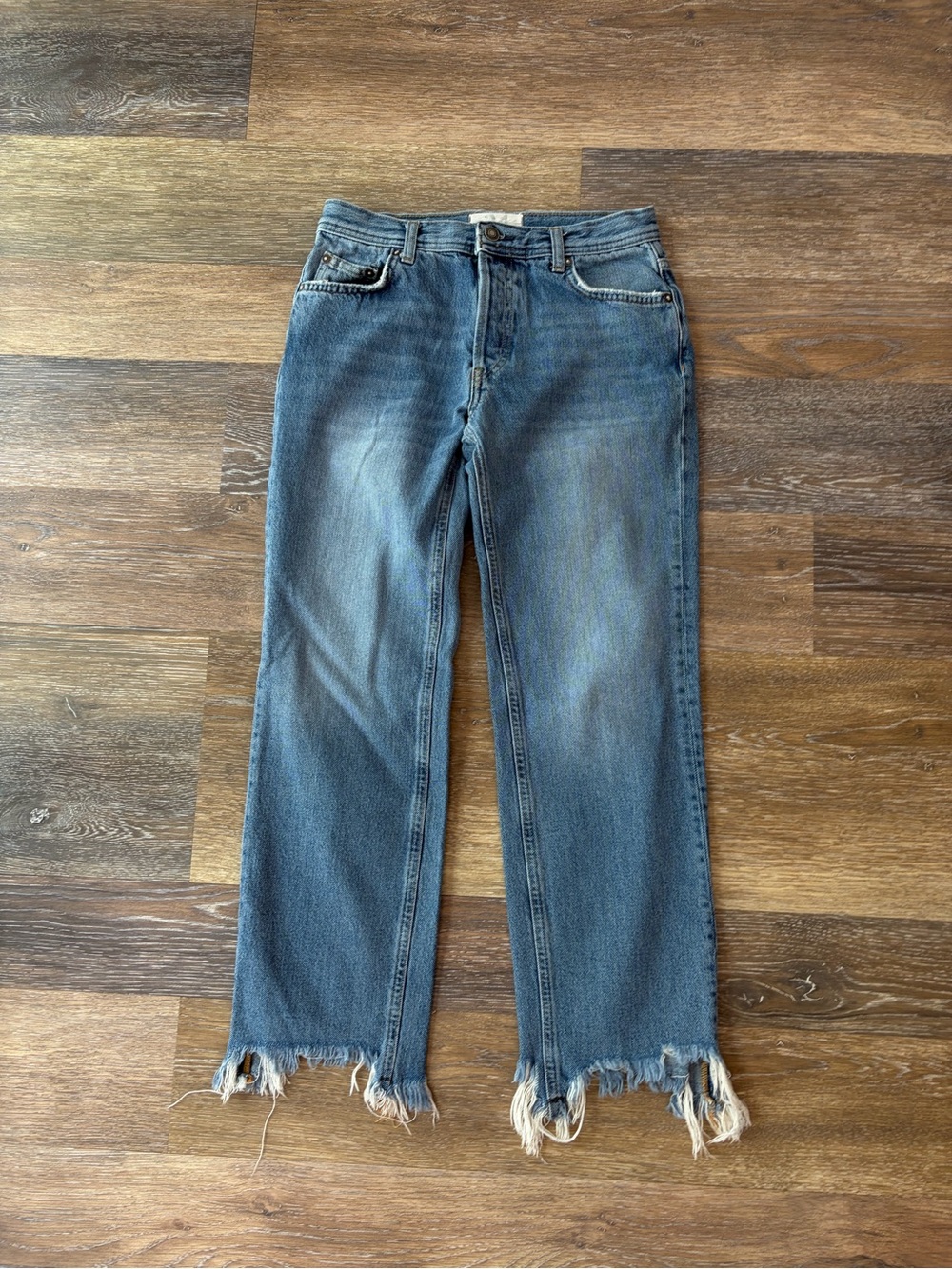 We The Free Maggie Straight Leg Jeans Women's 24 Button Fly Frayed Hem